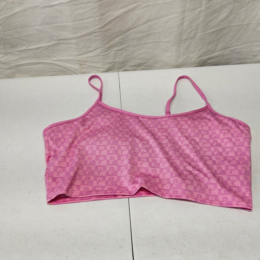 PINK Active Sports Bra Women XXL Pink Monogram Checkerboard Lightly Lined 158159